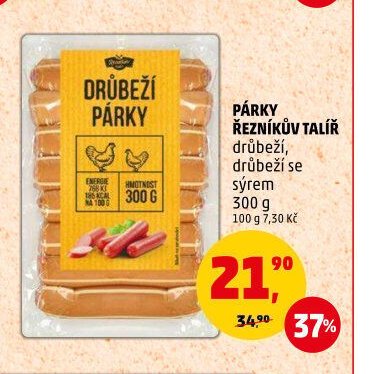 Párky drůbeží se sýrem Řezníkův talíř