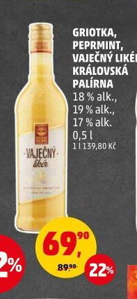 GRIOTKA, PEPRMINT, VAJEČNÝ LIKÉR KRÁLOVSKÁ PALÍRNA 0,5 l