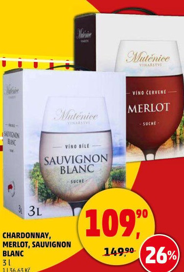 Víno Chardonnay Vinařství Mutěnice - bag in box