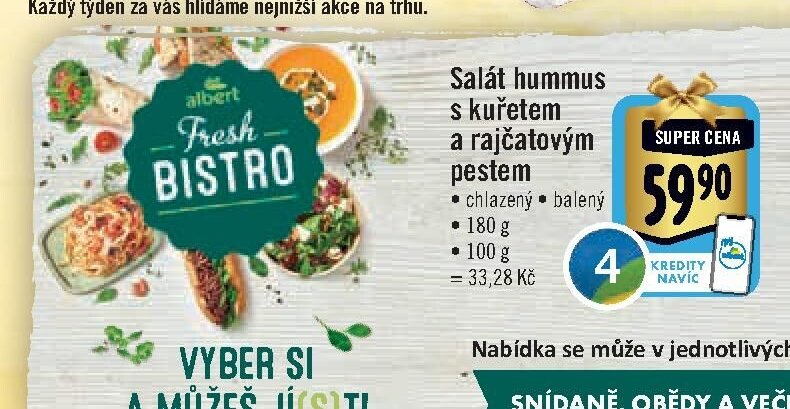Salát hummus s kuřetem a rajčatovým pestem