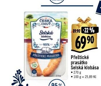 Selská klobása Přeštické prasátko Česká chuť
