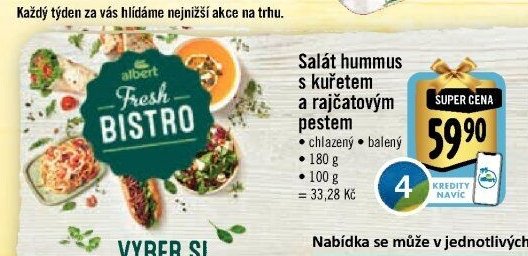 Salát hummus s kuřetem a rajčatovým pestem