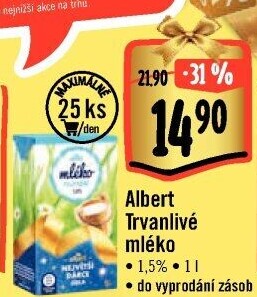 Mléko trvanlivé Albert - 1,5% polotučné