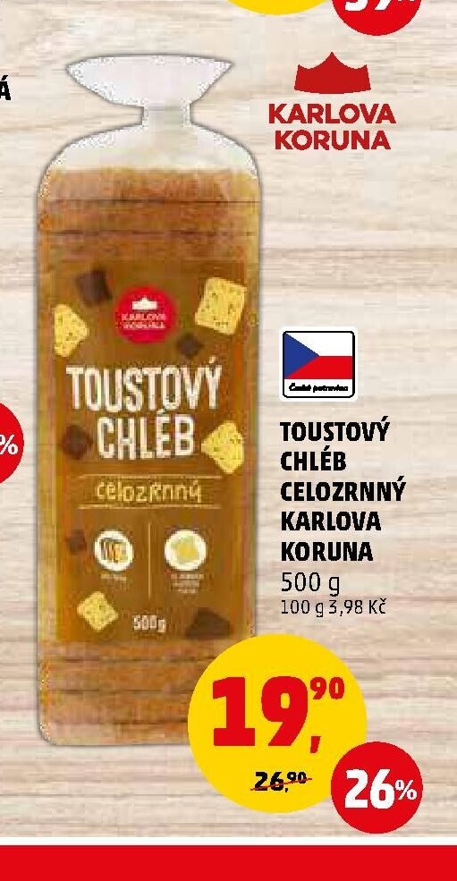 TOUSTOVÝ CHLÉB CELOZRNNÝ KARLOVA KORUNA