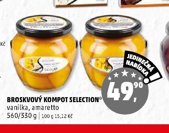 BROSKVOVÝ KOMPOT SELECTION vanilka, amaretto
