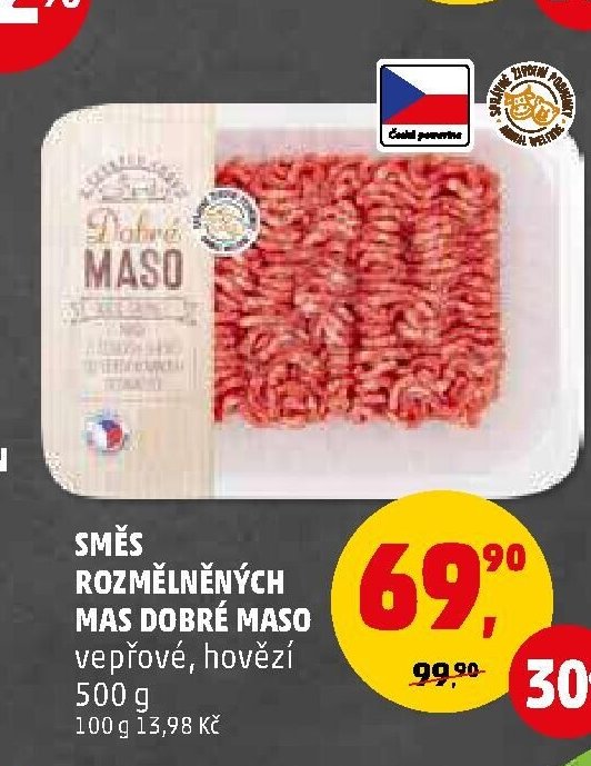 SMĚS ROZMĚLNĚNÝCH MAS DOBRÉ MASO vepřové, hovězí 500 g