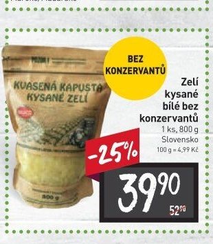 Zelí kysané bílé bez konzervantů