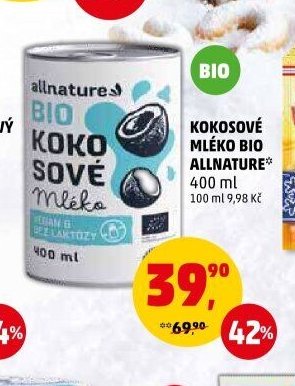 Kokosové mléko Bio Allnature