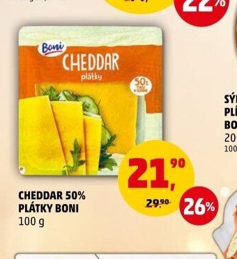 Cheddar 50% plátky Boni