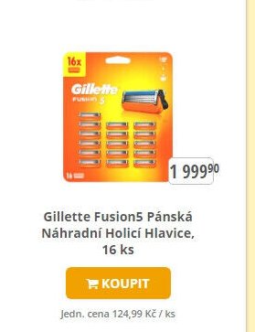 Gillette Fusion5 Pánská Náhradní Holicí Hlavice, 16 ks