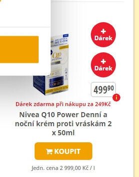 Dárek zdarma při nákupu za 249Kč Nivea Q10 Power Denní a noční krém proti vráskám 2 x 50ml