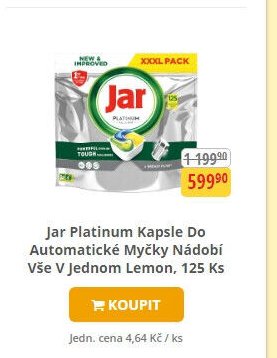 Jar Platinum Kapsle Do Automatické Myčky Nádobí Vše V Jednom Lemon, 125 Ks