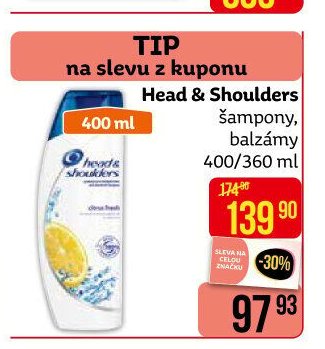 Head & Shoulders šampony, balzámy 400/360 ml