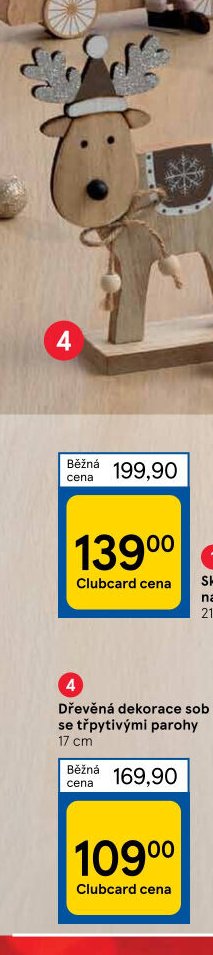 Dřevěná dekorace sob se třpytivými parohy 17 cm