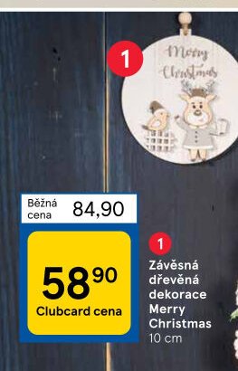 Závěsná dřevěná dekorace Merry Christmas 10 cm