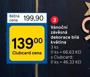 Vánoční závěsná dekorace bílá květina 3 ks