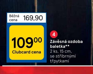 Závěsná ozdoba baletka 2 ks, 15 cm, se stříbrnými třpytkami