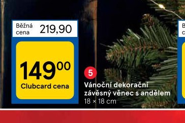 Vánoční dekorační závěsný věnec s andělem 18 x 18 cm