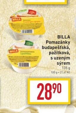 BILLA Pomazánky budapešťská, s uzeným sýrem