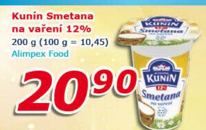 Smetana na vaření Kunín 12%