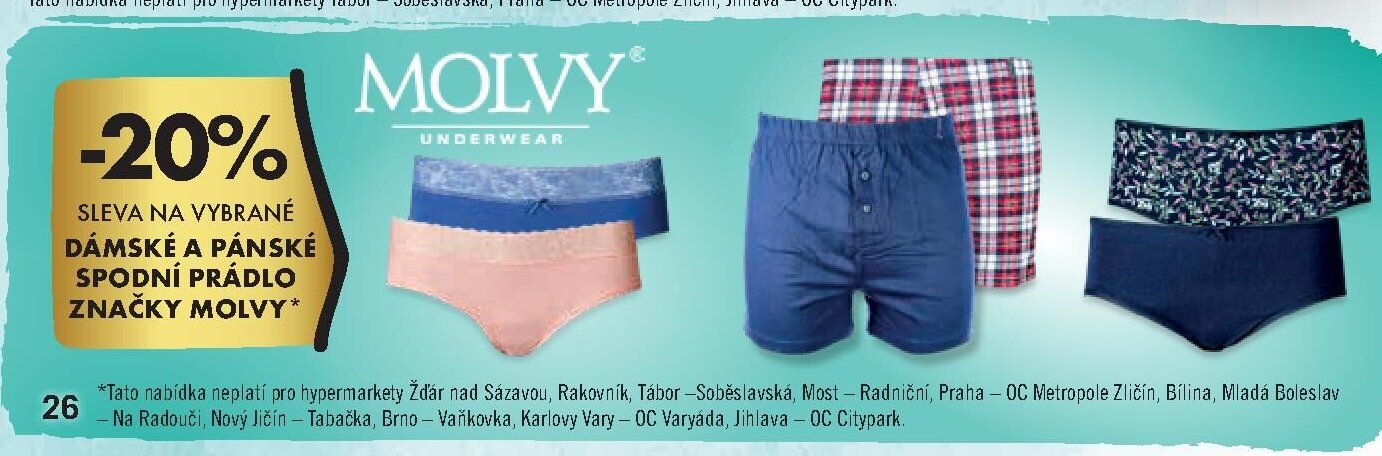 Sleva na vybrané dámské a pánské spodní prádlo značky Molvy