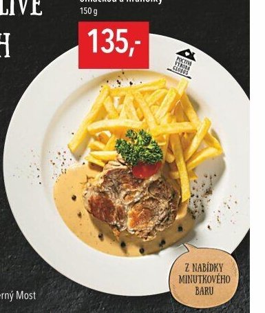 Vepřový steak s pepřovou omáčkou a hranolky