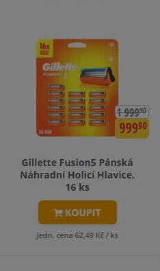 Gillette Fusion5 Pánská Náhradní Holicí Hlavice, 16 ks