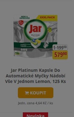 Jar Platinum Kapsle Do Automatické Myčky Nádobí Vše V jednom Lemon, 125 Ks