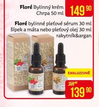 Floré bylinné pleťové sérum 30 ml šipek a máta nebo pleťový olej 30 ml rakytník&argan