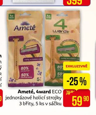 Ameté, 4ward ECO jednorázové holicí strojky 3 břity, 5 ks v sáčku
