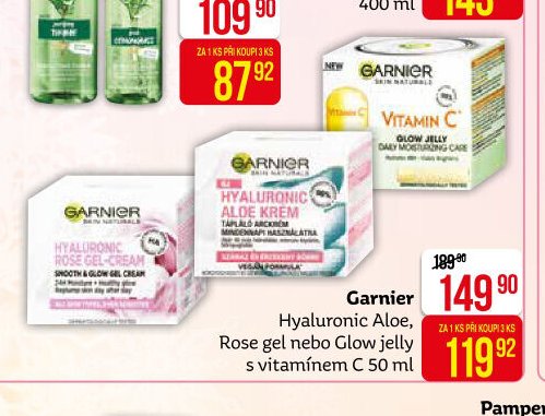 Garnier Hyaluronic Aloe, Rose gel nebo Glow jelly s vitamínem C 50 ml