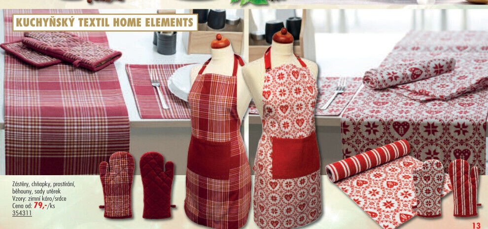 Zástěry, chňapky, prostírání, běhouny, sady utěrek HOME ELEMENTS - UNI HOBBY akcniletaky.com