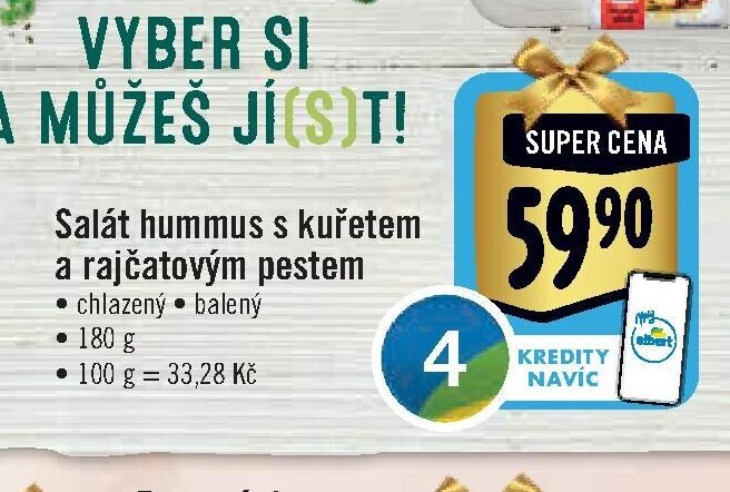 Salát hummus s kuřetem a rajčatovým pestem