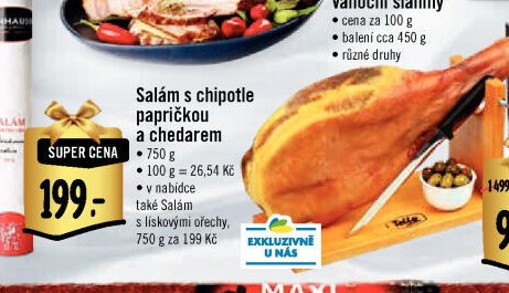 Salám s chipotle papričkou a chedarem