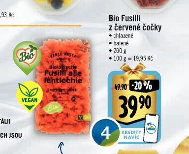 Bio Fusilli z červené čočky