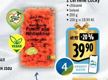 Bio Fusilli z červené čočky