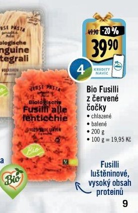 Bio Fusilli z červené čočky