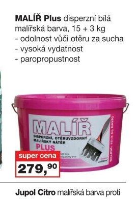 MALÍŘ Plus disperzní bílá malířská barva, 15 + 3 kg