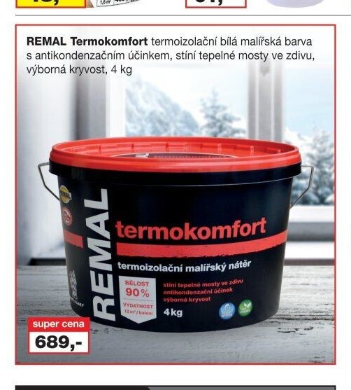 REMAL Termokomfort termoizolační bílá malířská barva, 4 kg