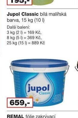 Jupol Classic bílá malířská barva, 15 kg (10 l)