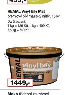 REMAL Vinyl Bílý Mat prémiový bílý malířský nátěr, 15 kg