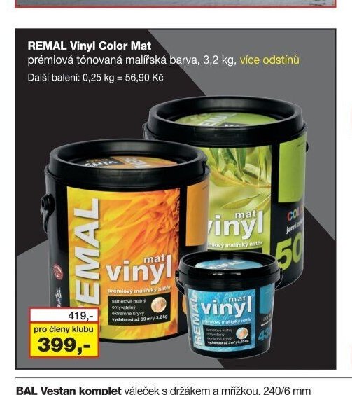 REMAL Vinyl Color Mat prémiová tónovaná malířská barva, 3,2 kg