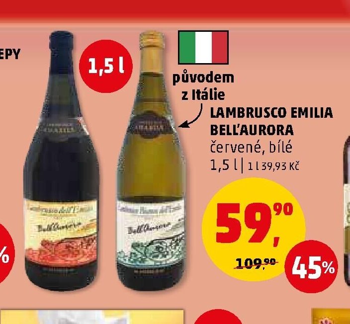 LAMBRUSCO EMILIA BELL'AURORA červené, bílé 1,5 l