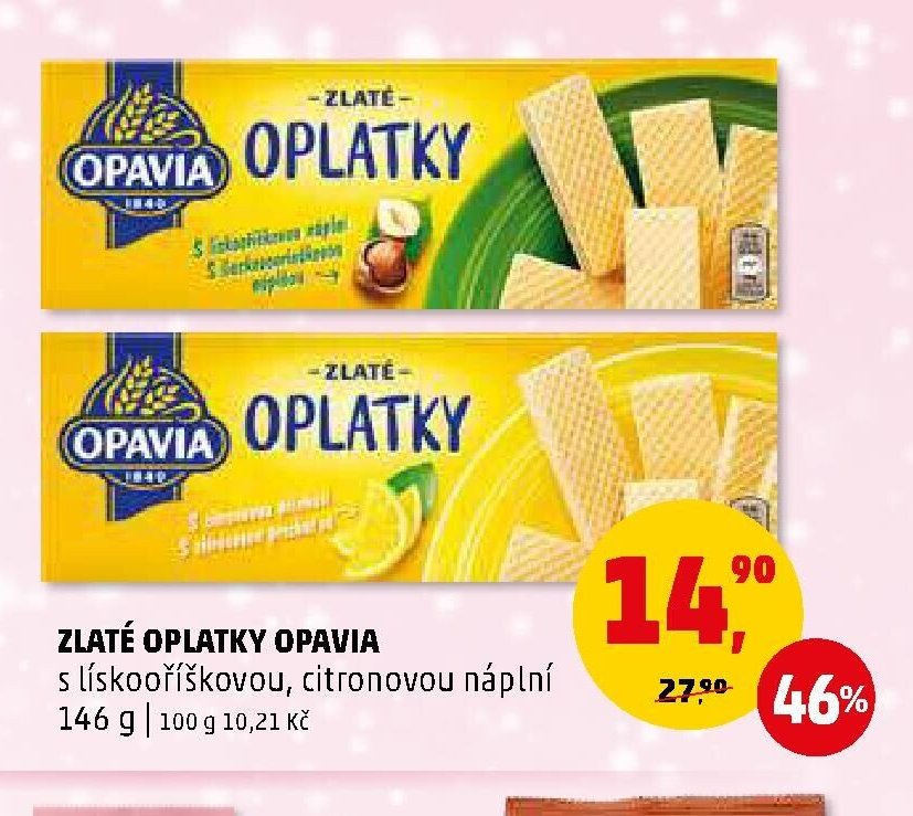 ZLATÉ OPLATKY OPAVIA s lísko-oříškovou, citronovou náplní