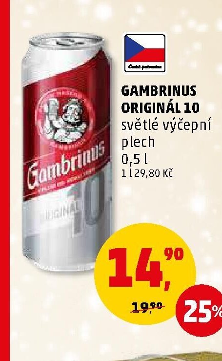 Gambrinus Originál 10 světlé výčepní plech 0,5 l