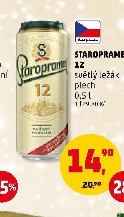 Staropramen 12 světlý ležák plech 0,5 l