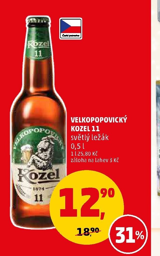 Velkopopovický Kozel 11 světlý ležák 0,5 l