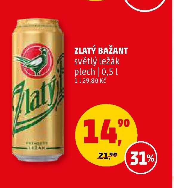 Zlatý Bažant světlý ležák plech 0,5 l