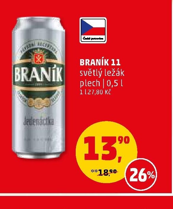 Braník 11 světlý ležák plech 0,5 l