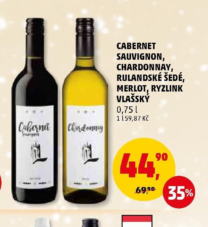 Cabernet Sauvignon, Chardonnay, Rulandské šedé, Merlot, Ryzlink vlašský